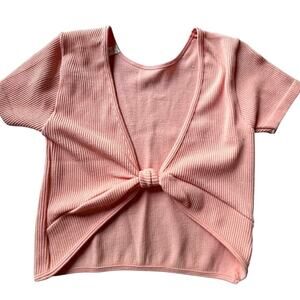 Aéropostale XS Peach Reversible Front Tie Deep  V Ribbed Stretch Cropped Y2K Top